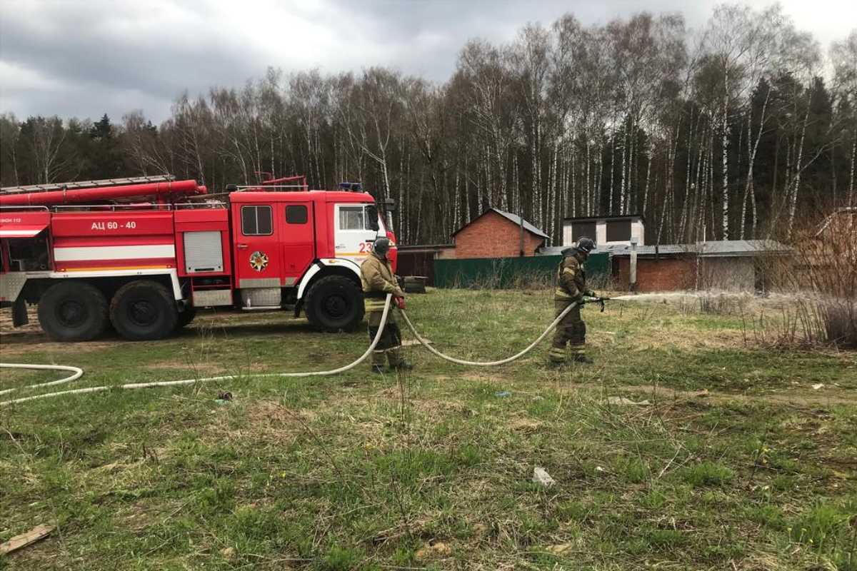 В г.о. Пушкинский сухую траву потушили в нескольких метрах от дома